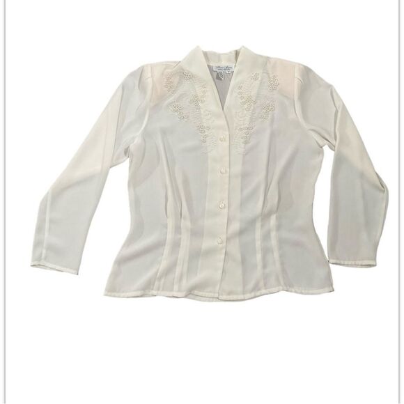 Laura and Jayne Women’s Vintage White Blouse Button Up 80s 90s Size 14 - Picture 11 of 15